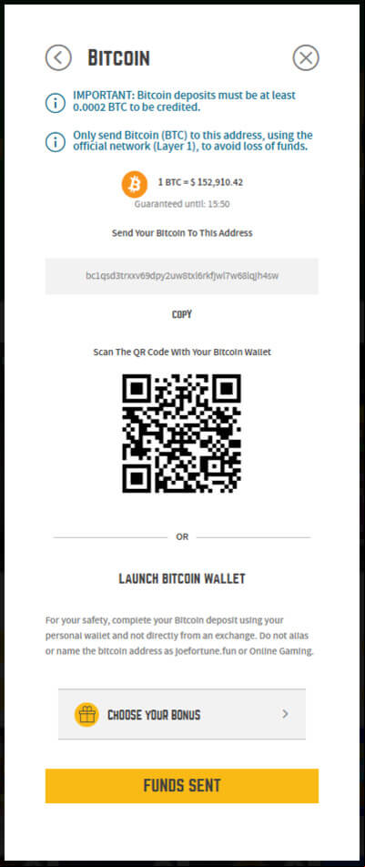 joe fortune casino deposit via bitcoin