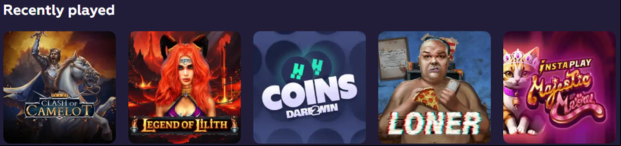 playfina casino recently played games